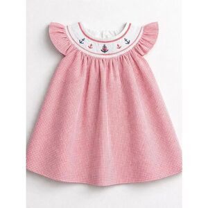 Good Lad Red and white stripe sear suckers smocked anchor embroidered dress 18m